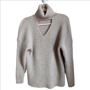OAK + FORT Beige Cut Out Wool Minimalist Contemporary Turtleneck Knit Sweater XS